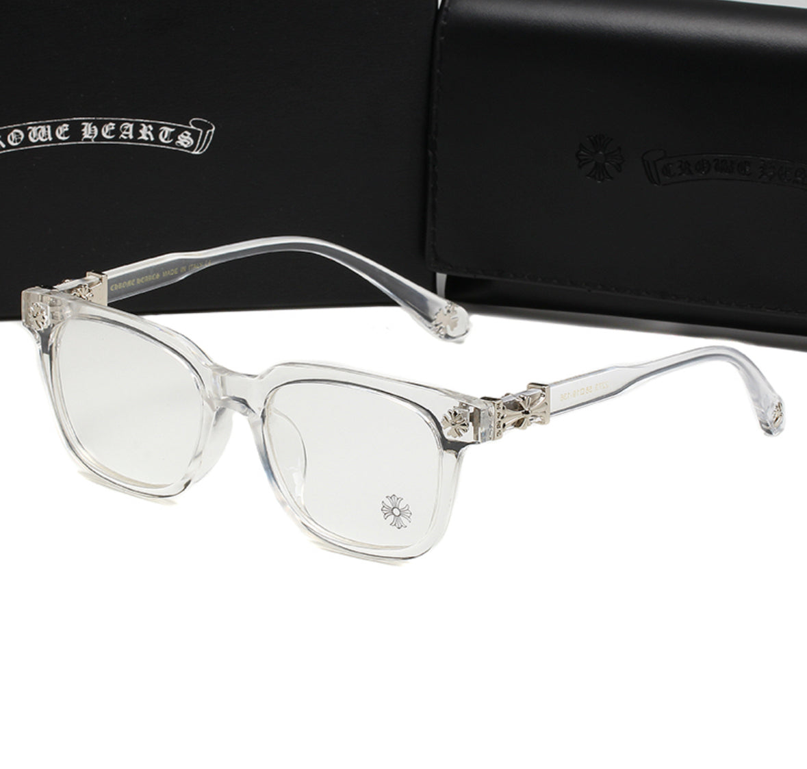 Clear/Silver Dagger Chrome Hearties style glasses