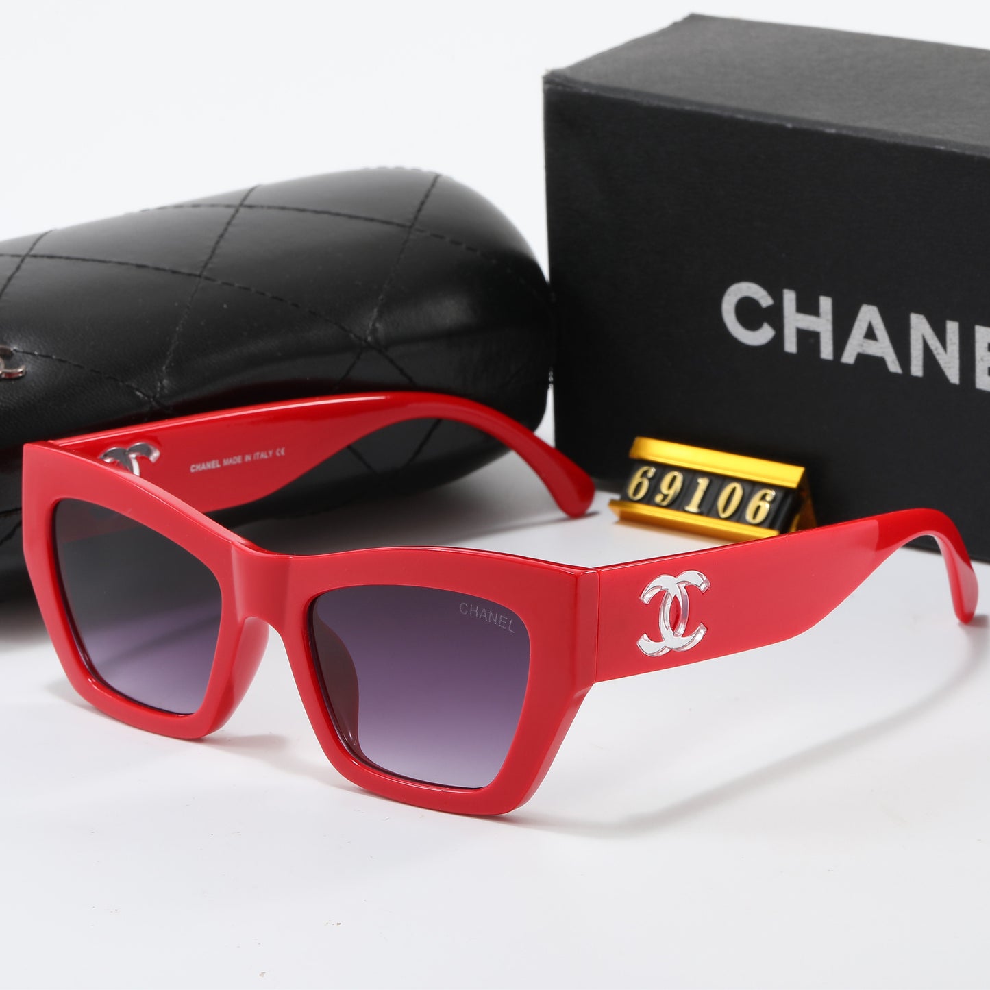 Chanel CC Red style purple tint sun glasses