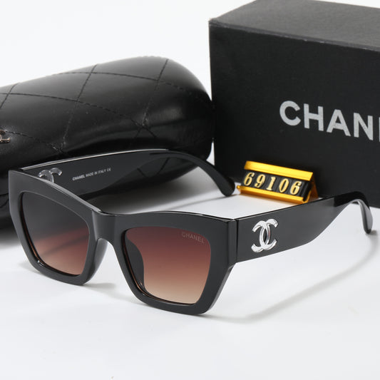 Chanel CC Black style brown tint sun glasses